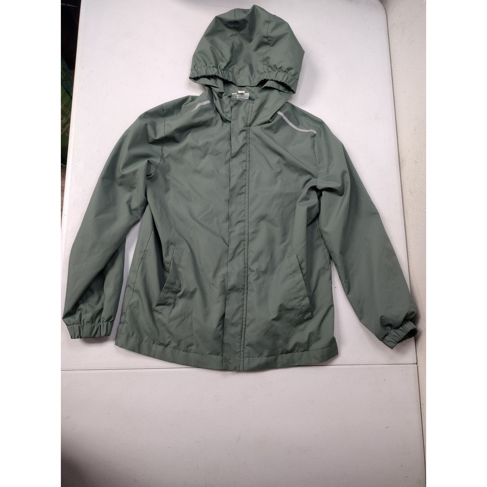Dip Kids Sage Green Hooded Windbreaker Jacket Reflective Large 10-12